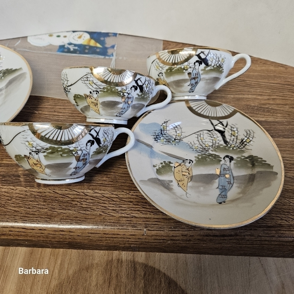 Vintage Antique 50s Kutani Handpainted Porcelain Serveware
